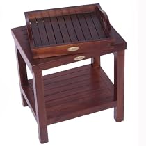 Big Sale 18" Teak Spa Shower Bench with Shelf Set- Complete with Removable Teak Amenity Storage Serving Tray