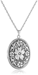 Sterling Silver Oval Floral Locket Necklace, 22"