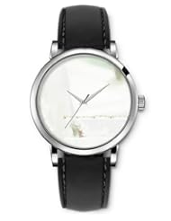 SPRAWL Aanalog Fashion Series Silver Ladies Watches of Genuine Black Leather Strap,Unique Wrist Watch for Women Girls Designed with Teddy on the edge of the window
