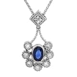 Necklace With 1.50ctw Precious Stones - Genuine Diamonds and Sapphire Well Made in 14K White Gold. Total item weight 6.5g Length 16in