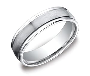 Men's Platinum Comfort-Fit Wedding Band with High-Polish Round Edges and Satin Center (6 mm), Size 10