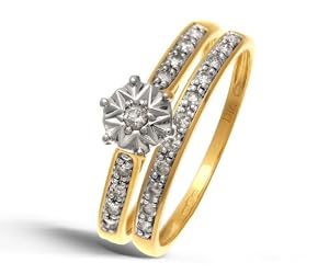 Ensemble Bague de fiançailles et alliance Femme - Or Jaune 375/1000 (9 Cts) 2.5 Gr - Diamant - T 54