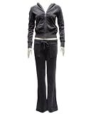 Ladies Velour Hoody Tracksuit Charcoal