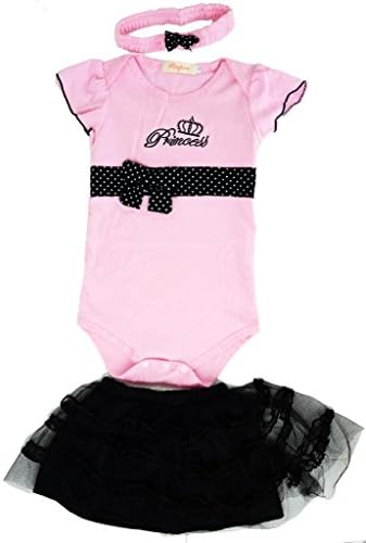 Kids Toddler Baby Girls Bodysuit Tutu Skirt Dress Headband Outfit, Pink Black White 6M