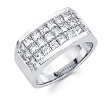 Princess Cut Channel Set 14k White Gold Large Huge Mens Diamond Ring Band 4.20ct (G-H, SI1)