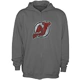 Reebok New Jersey Devils Charcoal Better Logo Distressed Full Zip Hoody Sweatshirt
