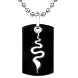 Mythical Style: Designer Inspired Gunmetal Finish Titanium Serpent Style Dog Tag Pendant on a Stainless Steel Ball Chain