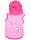 Love And Peace Hooded Tank W/Foil Screen Print & Rhinestones Pet Outerwear Pink Combo SMALL