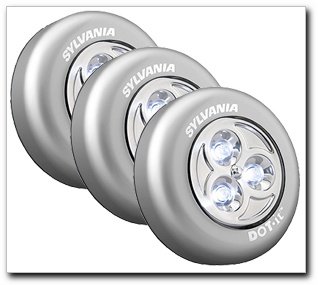 Sylvania Dot-It Self-Adhesive Bright White LED Light, Silver, 3-PACK