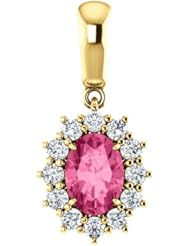 18K Yellow Gold 7.00x5.00mm Oval Cut Pink Tourmaline and Diamond Pendant -- LIFETIME WARRANTY