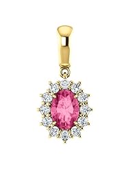 14K Yellow Gold 7.00x5.00mm Oval Cut Pink Tourmaline and Diamond Pendant -- LIFETIME WARRANTY