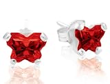 Baby Garnet Cubic Zirconia (CZ) Butterfly Stud Earrings in 10K White Gold