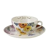 Spode Flowers of the Month Cup & Saucer 11 ounce - July (forget me not, sweet pea, calendula)