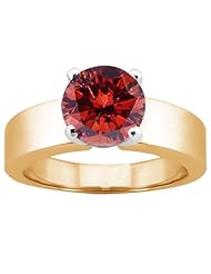 1.10 Ct Round Cognac Red SI1/SI2 Diamond 18K Yellow Gold Ring