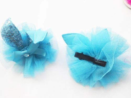 Hairpin 68 & 69 : Rotate Sky Blue Rabbit Ear on Sky Blue Net Flower