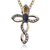 41FTIw68OGL. SL160  18k Yellow Gold Plated Sterling Silver Genuine Sapphire and Diamond Accent Braided Cross Pendant, 18