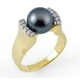 Tahitian Black Pearl Ring with Diamonds in 14K Yellow Gold