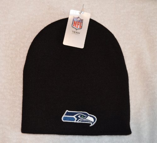 Seattle Seahawks Black Skull Cap - NFL Cuffless Beanie Knit Hat