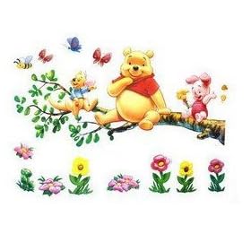 Winnie the Pooh - giant wall sticker - decals, sitting on a branch (Pooh, Piglet, Roo)