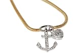14K Yellow Gold 10 Snake Anklet Bracelet, Set With Dangling Anchor and Heart Charms, Enhanced with Pave Set Diamonds.