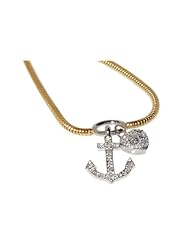 14K Yellow Gold 10" Snake Anklet Bracelet, Set With Dangling "Anchor" and "Heart" Charms, Enhanced with Pave Set Diamonds.