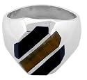Gent's Sterling Silver Black Obsidian with Tiger Eye Ring