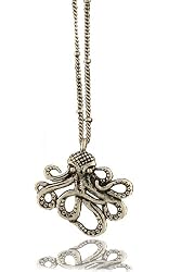 Adorable Retro Vintage Octopus Necklace - 20" Silver Plated Station Chain