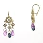 18k Yellow Gold Chandelier Multicolor Sapphire Wire Earrings w/ Diamond (.16ctw, G, VS) by Diana Heimann