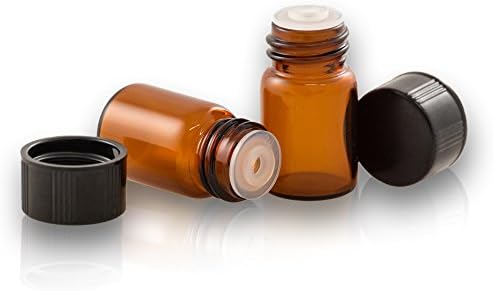 Set of 24 - 5/8 Dram / 2 ml Amber Glass Vials with Orifice Reducer and Black Phenolic PV Lined Caps
