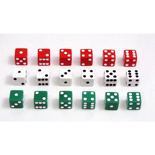 DOT DICE 6 EACH OF RED WHITE & GREEN