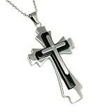 Black Plated Stainless Steel Men's Cross Diamond Pendant with 24 Inch Chain