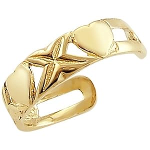 14k Yellow Gold Stylish Heart X O Love Toe Ring