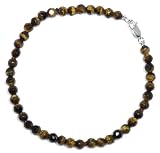 Sterling Silver 4mm Faceted Tiger's Eye Bead Bracelet, 7.5