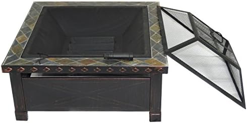 HIO 30-Inch Wood Burning Fire Pit with Square Slate Top Cover Included For Backyard And Patio