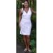 Sexy Wedding Halter Dress - Classic Hibiscus Hawaiian Aloha Crisscross Back Fitted Halter Sun Dress in Wedding White - Regular and Plus Size