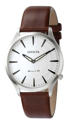 Invicta Slim Collection 5305 Quartz Mineral Dial Stainless Steel Plating Calf Leather Band Men Watch