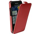 iGadgitz Red Genuine Leather Flip Case Cover Holder for Samsung i9100 Galaxy S2 Android Smartphone Mobile Phone