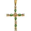 14K Yellow Gold Emerald and Diamond Cross Pendant - 30.00x17.00mm
