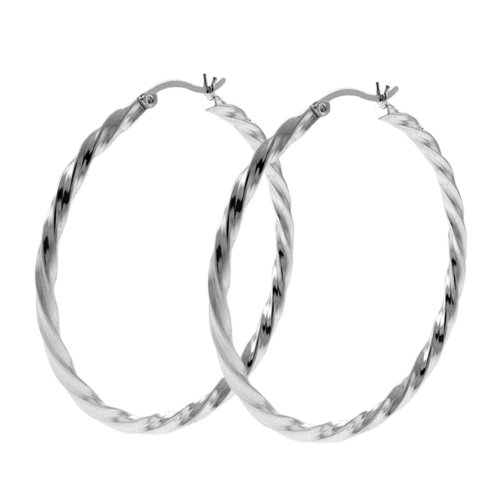 1.75" Stunning Large Round Twisted Loop Silver Hoop Earrings