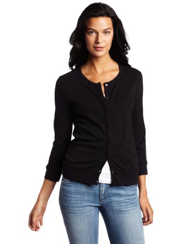 Three Dots Women’s 3/4 Sleeve Cardigan, Black, Large