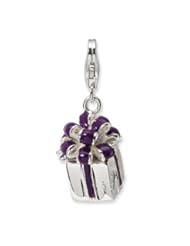 Sterling Silver 3-D Purple Enameled Present w/Lobster Claw Clasp Clasp Charm