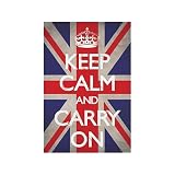 Keep Calm and Carry On (Motivational, Union Jack Flag) Art Poster Print - 24x36