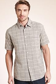 Pure Cotton Short Sleeve Slub Check Shirt