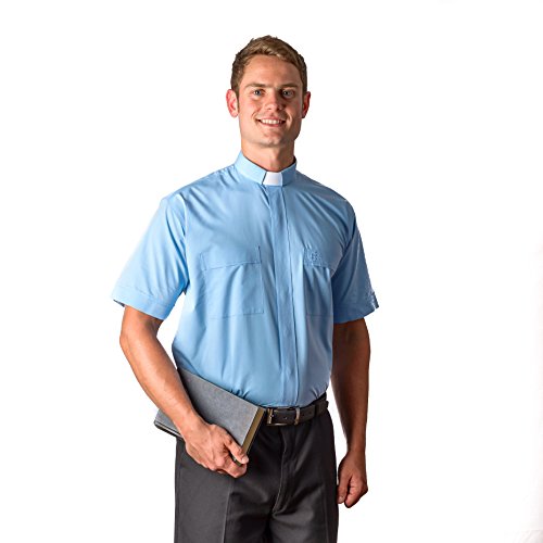 MDS Sky Blue Cottonrich Tab Clergy Shirt #2400