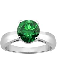 1.10 Ct Round Green SI1/SI2 Diamond 14K White Gold Ring