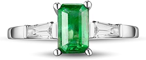 New Elegant Vintage Solid 14K White Gold Diamond Emerald Wedding Band Engagement Ring Set