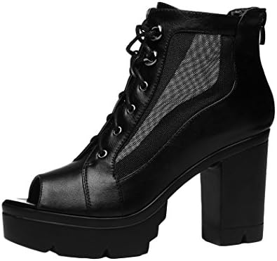 WUXING Women Charming Open Toe Mesh Platform Thick Heel Pumps(8 B(M)US, black)