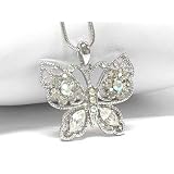 Winter Butterfly with Aurora Borealis Crystals White Gold Plated Pendant and 16 Snake Necklace