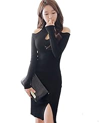 Sexy Cotton/Spandex/Knit Spring Fall Winter Sweater Halter Off the Shoulder Bodycon Dress 