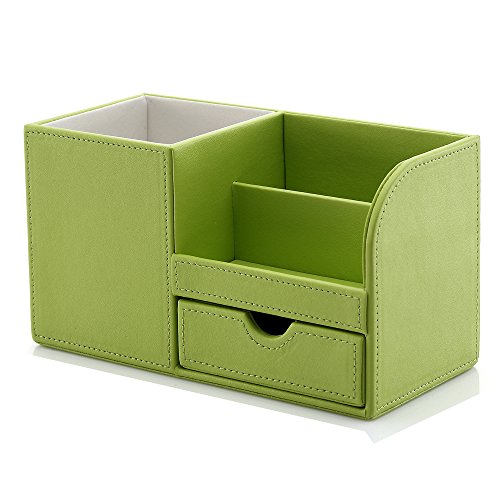 KINGFOM™ Wooden Struction Leather Multi-function Desk Stationery Organizer Storage Box Pen/Pencil ,Cell phone, Business Name Cards Remote Control Holder Colors (green)